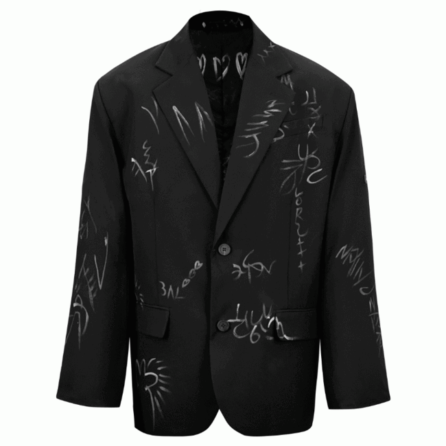 발렌시아가 2023FW 핸드메이드 그래피티 슈트 자켓 [블랙]
